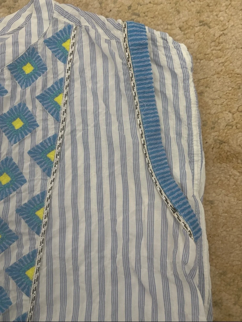 J. Crew black label Blue & White Striped Embroidered Tank top blouse sz 2 cotton